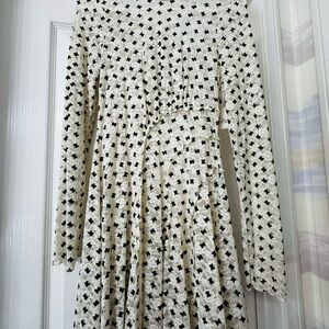 Free People White Pleated Midi Dress with Bishop Sleeves